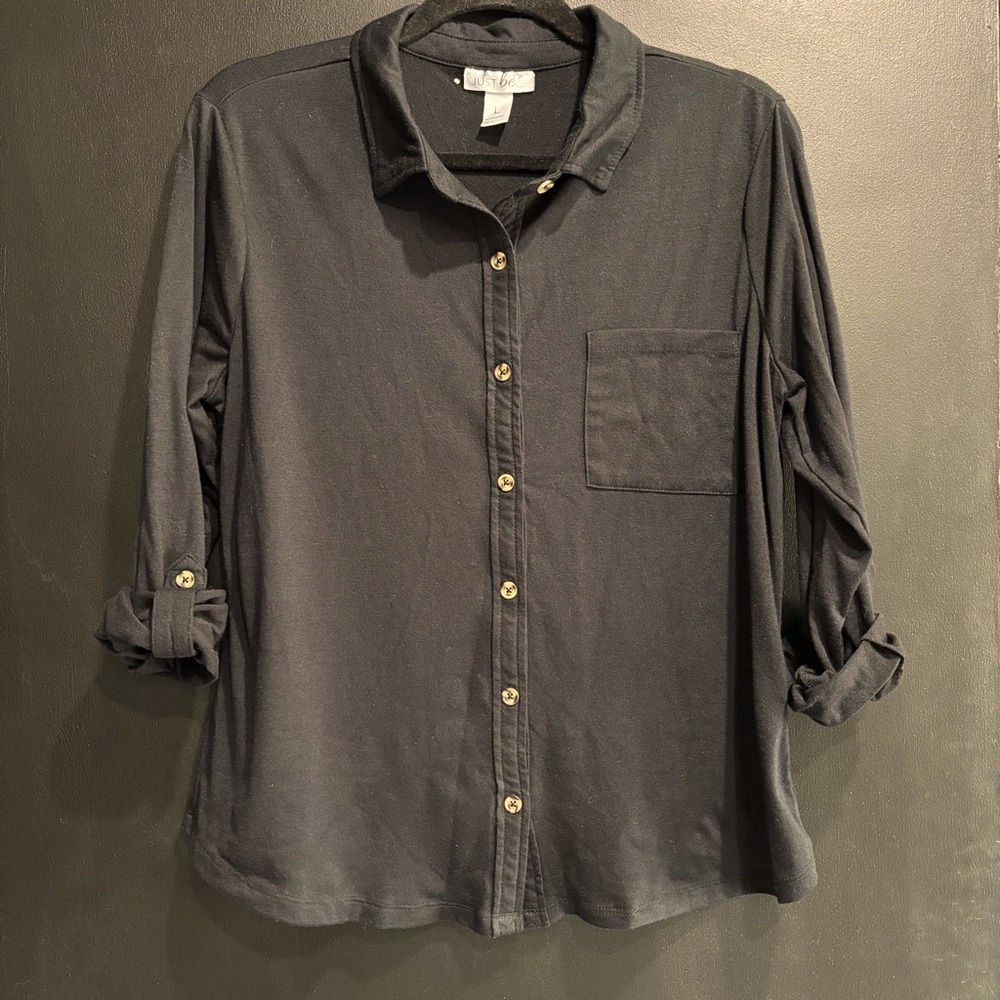 Just Be button down casual shirt in black womens size L